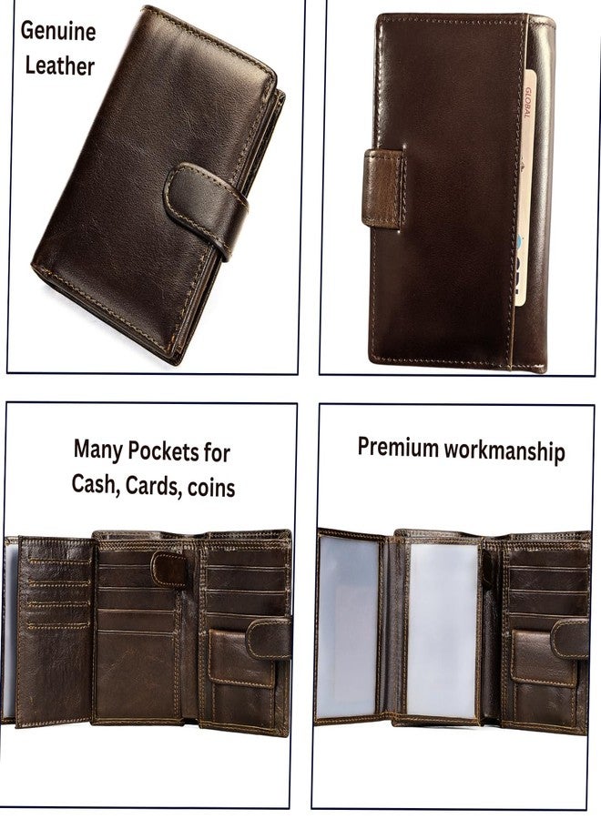 Bracevor Genuine Leather Trifold Wallet Card Holder for Men - Coffee Brown | 21 Pockets : Card Slots | ID Window| Coin Pocket | Cash Pockets | Zip Closure - Image 2